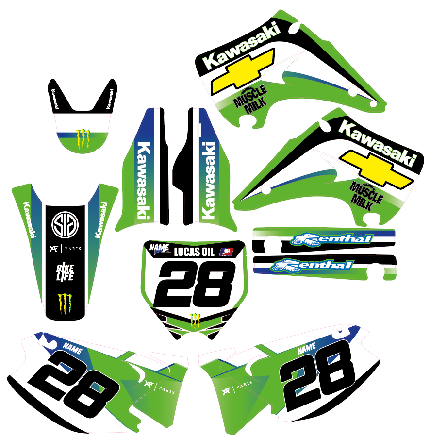 Kit déco chevrolet kx Kawasaki, KLX 110, KX 85, KX 125, KX 250, KX 65, KXF 250, KXF 450